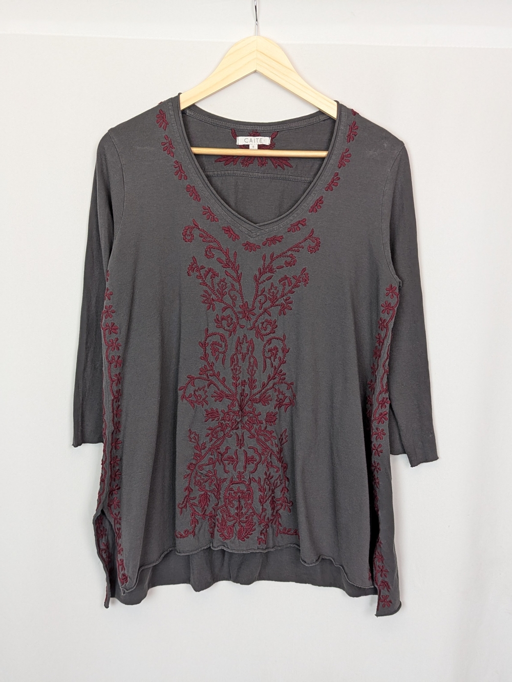 CAITE V‑Neck Embroidered Tunic Top